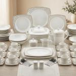 Blumen Imperial Gold Lace 110-Piece Bone China Dinner Set – Soft Square Edition Ms Department Store Oman