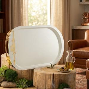 Iron Serving Tray From Liqaa - Pearl White + Gold MS Department Store Oman