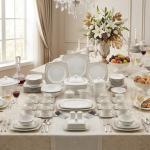 Blumen Imperial Gold Lace 110-Piece Bone China Dinner Set – Soft Square Edition Ms Department Store Oman