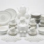 Blumen Royal Regency 110-Piece Fine Bone China Dinner Set – Silver Floral Border Ms Department Store Oman