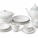 Blumen Royal Regency 110-Piece Fine Bone China Dinner Set – Silver Floral Border Ms Department Store Oman