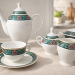 Blumen Exotic Teal Floral Porcelain Dinnerware Set 110 Pc Ms Department Store Oman