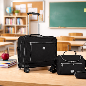 WIRES & WHEELS TROLLEY WITH LUNCH BAG + PENCIL CASE + LUNCH BOX BLACK