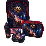 SCHOOL BAG TROLLEY 18" WITH LUNCH BAG, PENCIL CASE, DINNER SET & WATER BOTTLE WITH SOCER PRINT