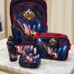 SCHOOL BAG TROLLEY 18" WITH LUNCH BAG, PENCIL CASE, DINNER SET & WATER BOTTLE WITH SOCER PRINT