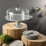 6 Plates And Stand With Acrylic Cover With Knife From Liqaa - Grey + Silver MS Department Store Oman
